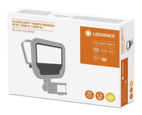LED прожектор LEDVANCE FLOODLIGHT SENSOR 20W 3000К IP65 Чорний (4058075460911)