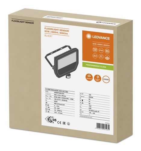 LED прожектор LEDVANCE FLOODLIGHT SENSOR 50W 4000К IP65 Чорний