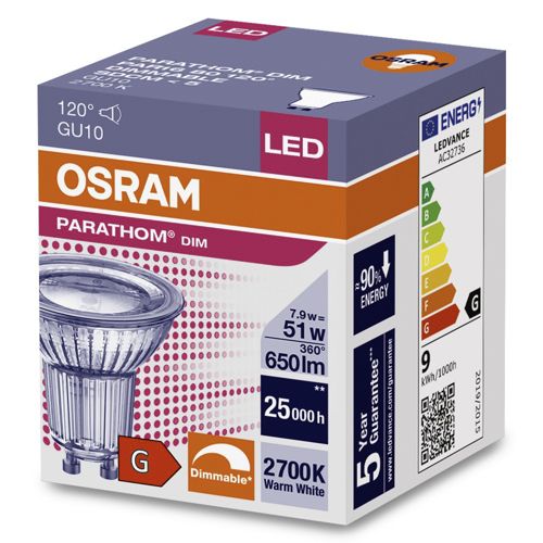 Лампа LED OSRAM рефлекторна диміруєма PAR16 DIM 80120 79W 2700K GU10
