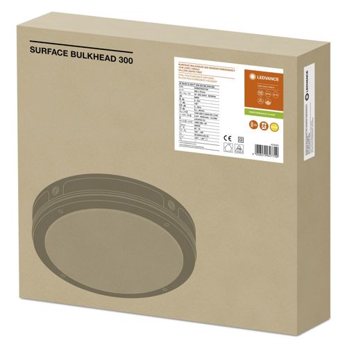 LED світильник LEDVANCE накладний SURFACE BULKHEAD 300 SENSOR EMERGENCY 15W 3000K BK IP65
