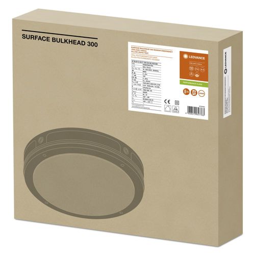 LED світильник LEDVANCE накладний SURFACE BULKHEAD 300 SENSOR EMERGENCY 15W 4000K BK IP65