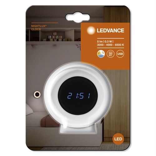 Світильник-нічник LEDVANCE з годинником Nighlux CLOCK 0,3W Білий