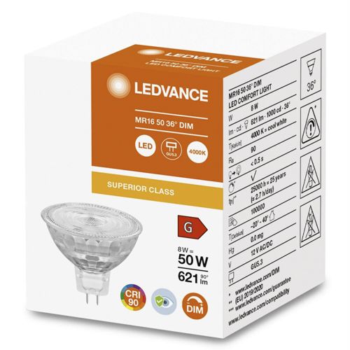 Лампа LED OSRAM рефлекторна диміруєма MR16 DIM 50 36 8W 4000K 12V GU5.3