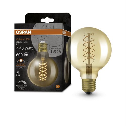 Лампа LED OSRAM філаментна VINTAGE 1906 GLOB 95 DIM 7W 822 230V S FIL GOLD E27 4X1