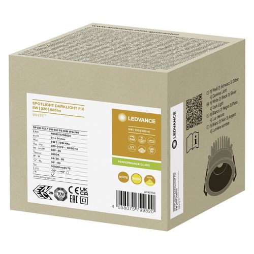 LED світильник LEDVANCE вбудований димування SP DK FIXP 8W 3000К PS DIM IP44 Білий