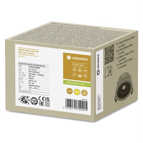 LED світильник LEDVANCE вбудований димований SP AIR FIXP 6W 2700К PS DIM IP65 Білий