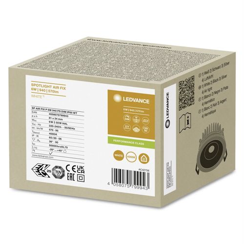 LED світильник LEDVANCE вбудований димований SP AIR FIXP 6W 4000К PS DIM IP65 Білий