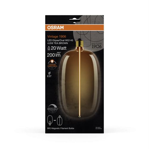 Лампа LED OSRAM філаментна 1906 LBELPOVD 4,8W 1800K TBMAG E27