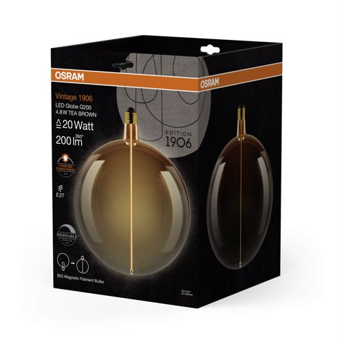 Лампа LED OSRAM філаментна 1906 LBG200D 4,8W 1800K TBMAG E27