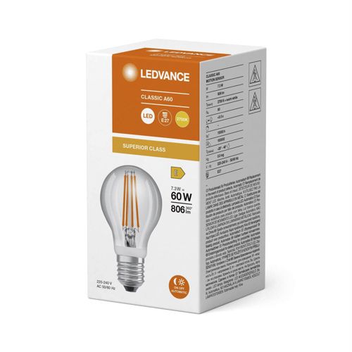 Лампа LEDVANCE філаментна груша CL A60 MS 7.3W 2700K FIL CL E27