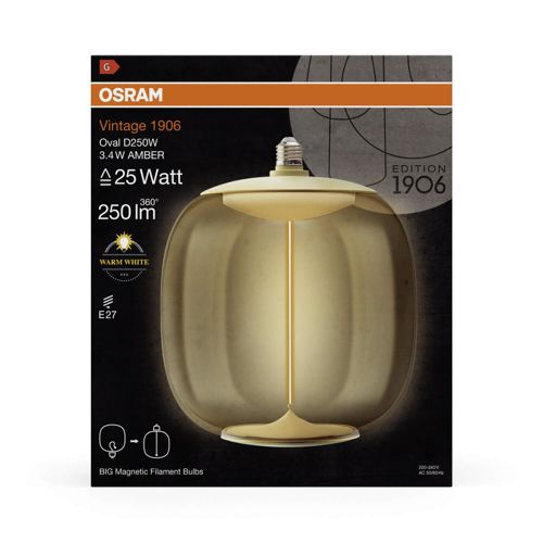Лампа LED OSRAM філаментна 1906 LBOVL 3,4W 2700K FIL AM MAG E27