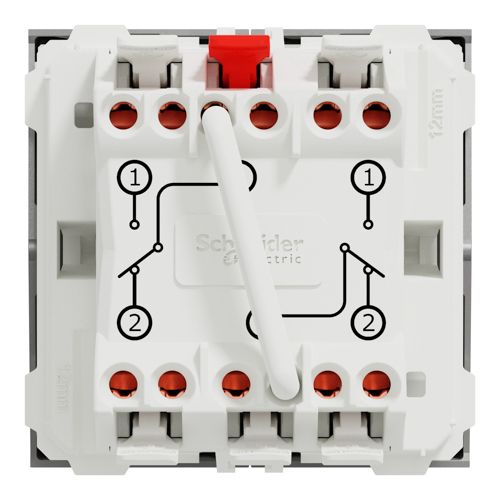 Перемикач освітлення двоклавішний Schneider Electric (2 модулі) 10А Unica New алюміній