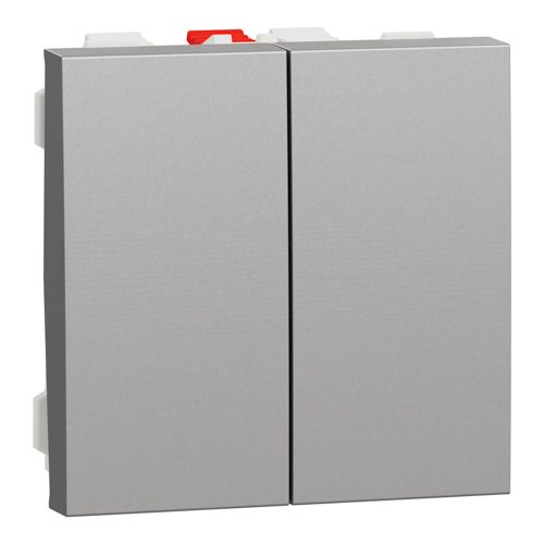 Перемикач освітлення двоклавішний Schneider Electric (2 модулі) 10А Unica New алюміній