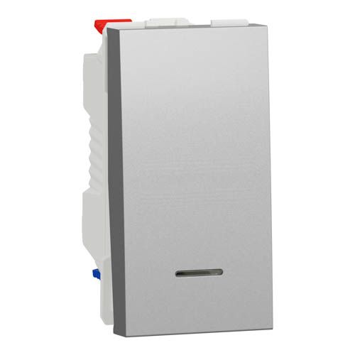 Перемикач освітлення одноклавішний Schneider Electric з нейтраллю (1 модуль) 10А Unica New алюміній