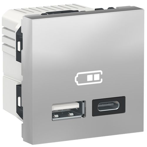 Подвійна USB розетка тип A+C Schneider Electric алюміній Unica New