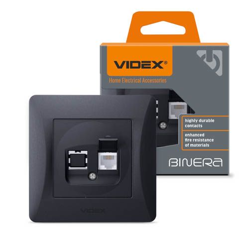 Розетка CAT3 одинарна телефонна VIDEX BINERA чорний графіт