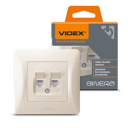 Розетка CAT6+CAT6 комп'ютерна подвійна VIDEX BINERA кремова