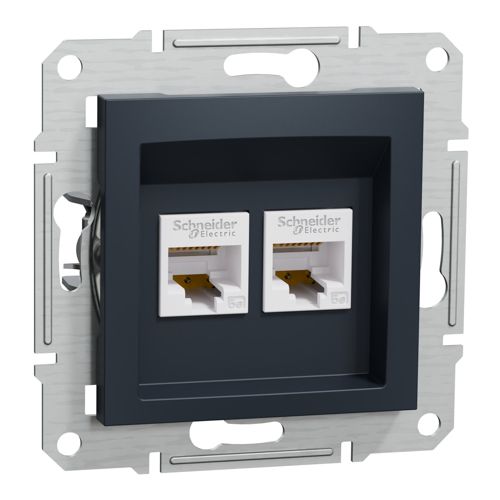 Розетка комп'ютерна (RJ45) кат.5e UTP подвійна Schneider Electric антрацит Asfora