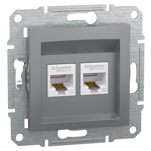 Розетка комп'ютерна (RJ45) кат.5e UTP подвійна Schneider Electric сталь Asfora