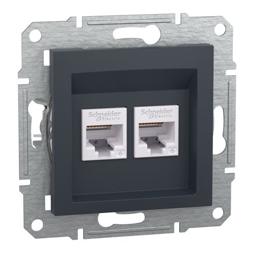 Розетка комп'ютерна (RJ45) кат.6 UTP подвійна Schneider Electric антрацит Asfora