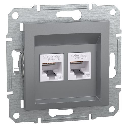 Розетка комп'ютерна (RJ45) кат.6 UTP подвійна Schneider Electric сталь Asfora