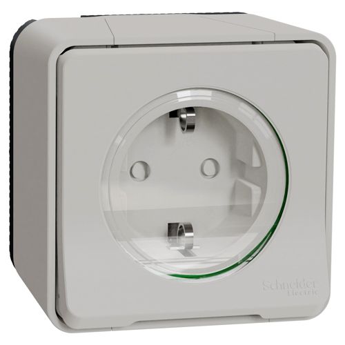 Розетка накладна з заземленням і шторками IP55 Schneider Electric біла Mureva Styl