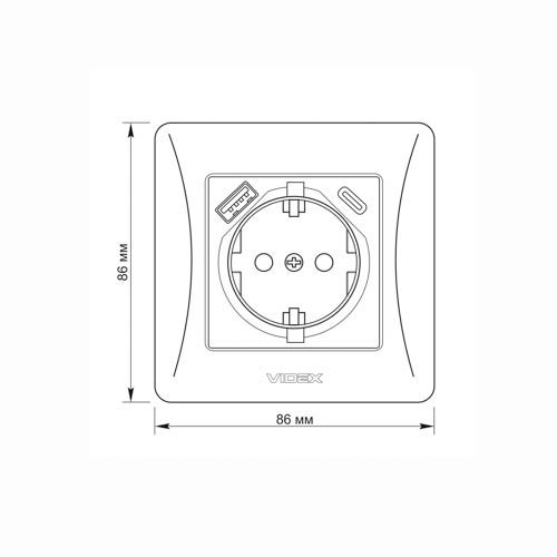 Розетка одинарна із заземленням з USB+USB-C VIDEX BINERA біла
