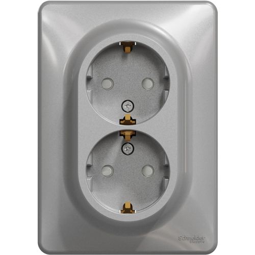 Розетка подвійна з заземленням і шторками Schneider Electric алюміній Sedna Design