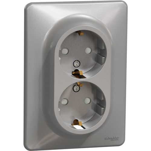 Розетка подвійна з заземленням і шторками Schneider Electric алюміній Sedna Design
