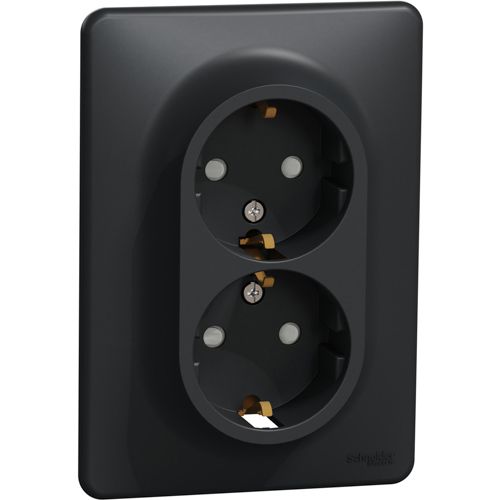 Розетка подвійна з заземленням і шторками Schneider Electric чорна Sedna Design