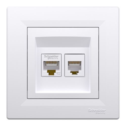 Розетка телефонна (RJ11) + комп'ютерна (RJ45) кат.5e UTP Schneider Electric біла Asfora