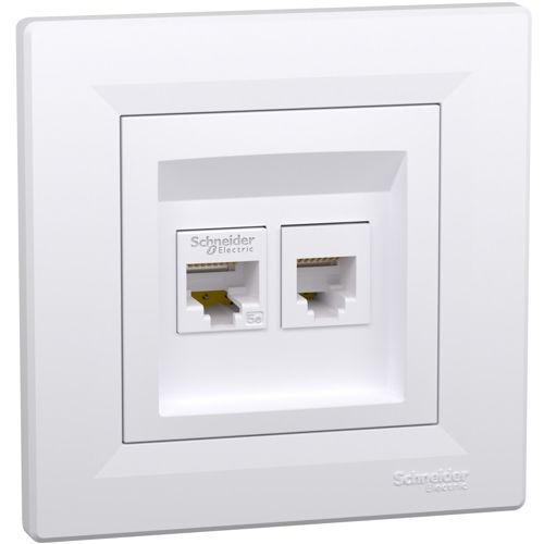 Розетка телефонна (RJ11) + комп'ютерна (RJ45) кат.5e UTP Schneider Electric біла Asfora