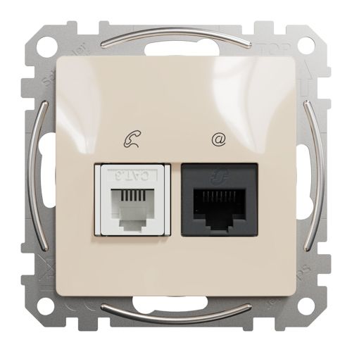 Розетка телефонна RJ11 + комп’ютерна RJ45 кат.6 Schneider Electric бежева Sedna Design & Elements