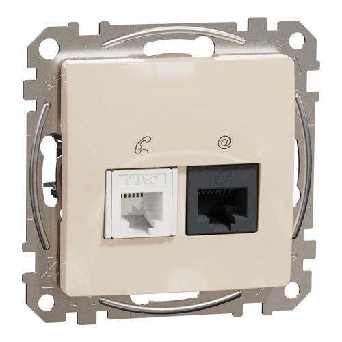 Розетка телефонна RJ11 + комп’ютерна RJ45 кат.6 Schneider Electric бежева Sedna Design & Elements