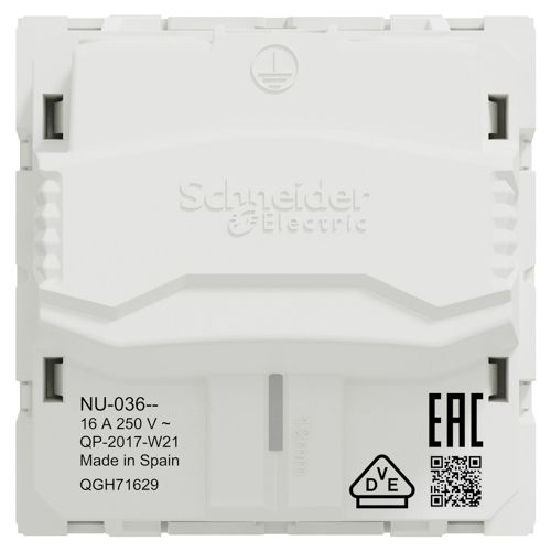 Розетка з заземленням без шторок 16А з гвинтовими затискачами Schneider Electric біла Unica New