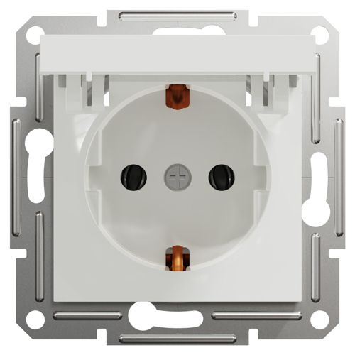 Розетка з заземленням і кришкою Schneider Electric біла Asfora (без рамки)