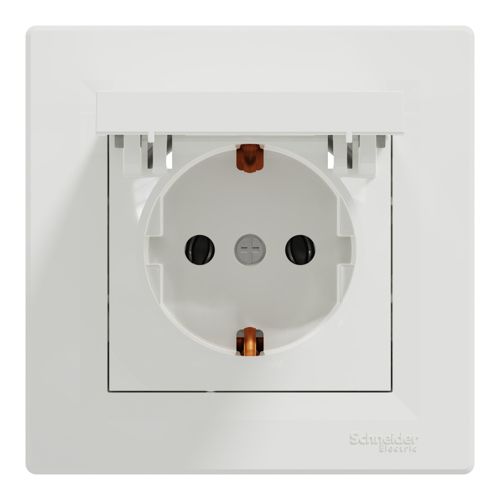 Розетка з заземленням і кришкою Schneider Electric біла Asfora