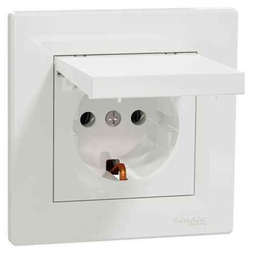 Розетка з заземленням і кришкою Schneider Electric біла Asfora