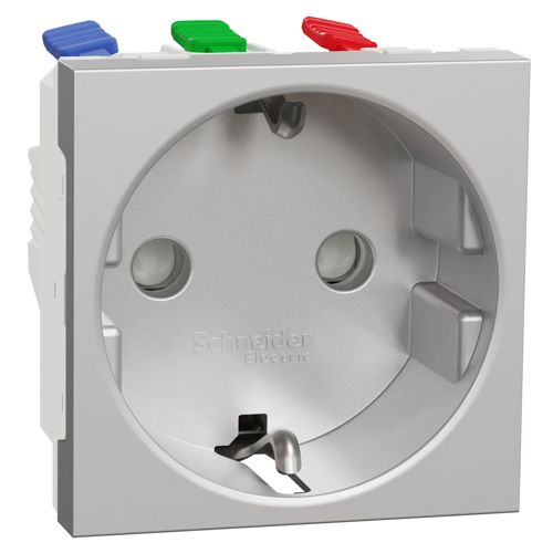 Розетка з заземленням і шторками 16А з швидкозатискними клемами Schneider Electric алюміній Unica New