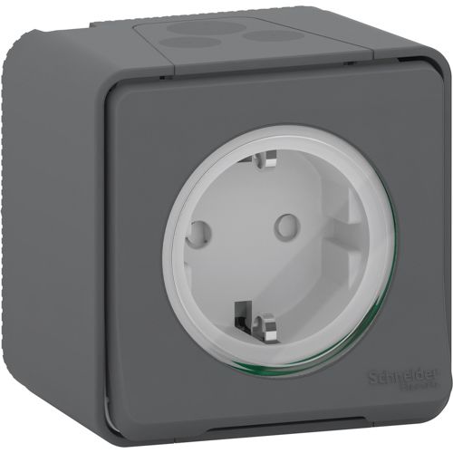 Розетка з заземленням і шторками IP55 Schneider Electric чорна Mureva Styl