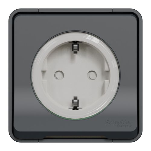Розетка з заземленням і шторками IP55 Schneider Electric чорна Mureva Styl