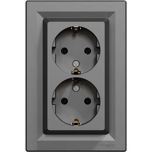 Розетка с заземлением двойная Schneider Electric антрацит Asfora
