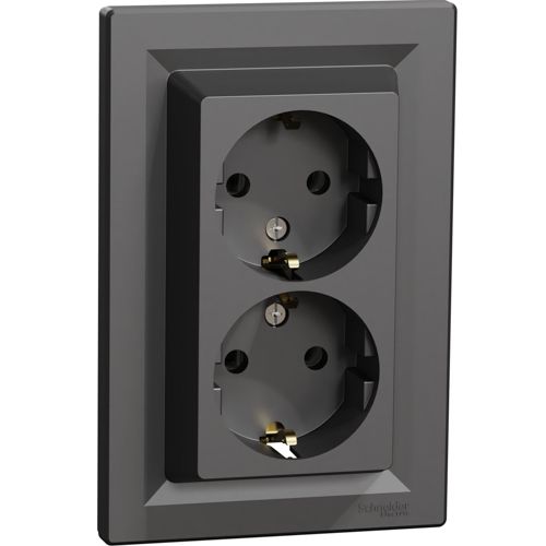 Розетка с заземлением двойная Schneider Electric антрацит Asfora