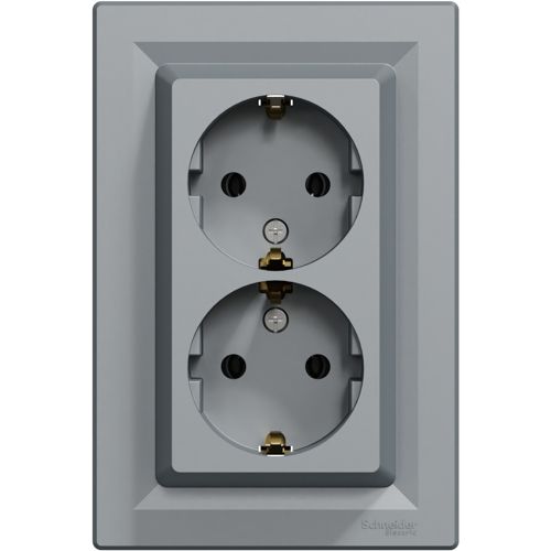 Розетка с заземлением двойная Schneider Electric сталь Asfora