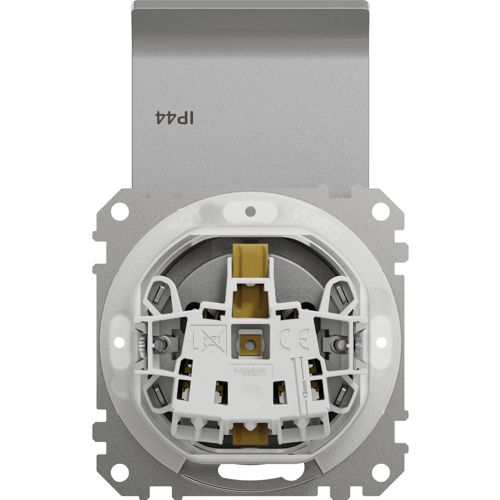 Розетка з заземленням, шторками та кришкою IP44 Schneider Electric алюміній Sedna Design