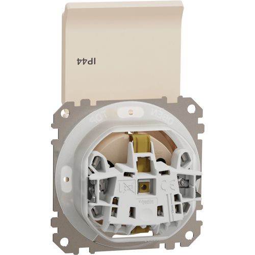 Розетка з заземленням, шторками та кришкою IP44 Schneider Electric бежева Sedna Design
