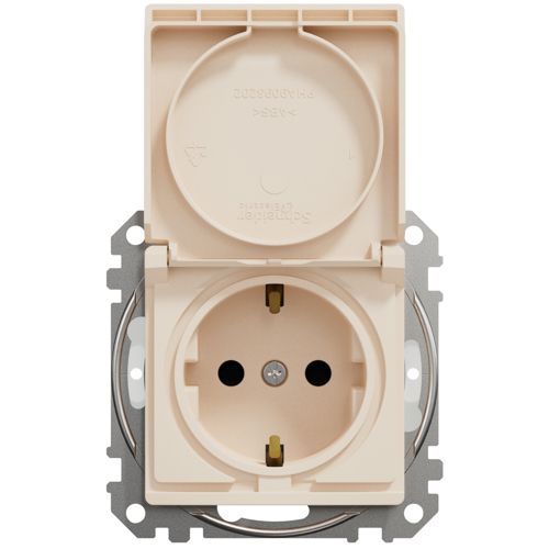 Розетка з заземленням, шторками та кришкою IP44 Schneider Electric бежева Sedna Design