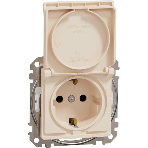 Розетка з заземленням, шторками та кришкою IP44 Schneider Electric бежева Sedna Design