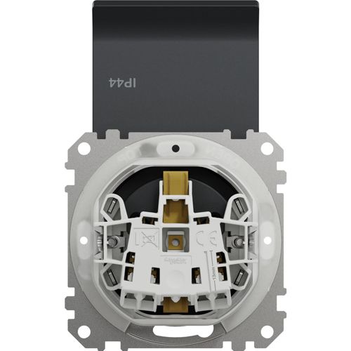 Розетка з заземленням, шторками та кришкою IP44 Schneider Electric чорна Sedna Design