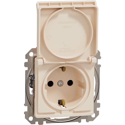 Розетка з заземленням, шторками та кришкою Schneider Electric бежева Sedna Design